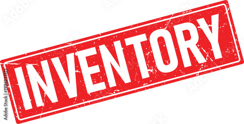 Inventory distressed red rubber stamp ink impression with grunge texture