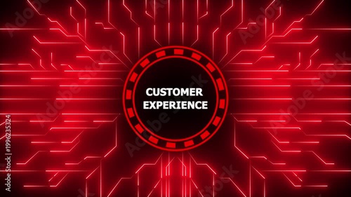 Customer experience concept with digital circuitry on a modern blue background,4k animation motion graphics video.