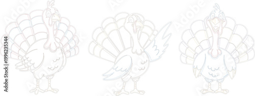 Cute Cartoon Turkey Bird Character Set in Three Poses for Thanksgiving, Holiday, and Festive Season Designs
