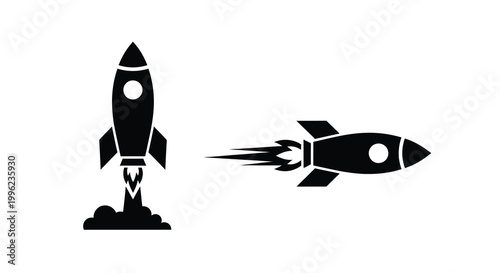 Two rocket ships in flight a striking black silhouette