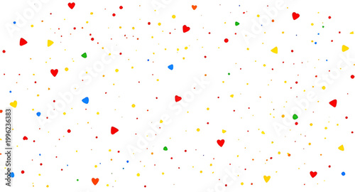 heart confetti background, colorful hearts pattern, love celebration, festive confetti, white background design, romantic pattern, scattered hearts, valentine theme, party decoration, cute background,