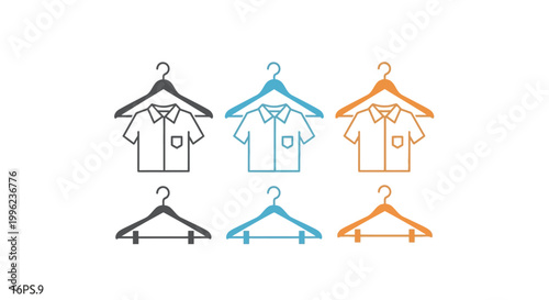 Clothing icons: a shirt on a hanger and a separate pants hanger.