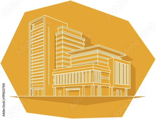 Modern Office Building Illustration with High-Rise and Commercial Design for Urban, Architecture, and Real Estate Concepts