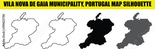 Set of four distinct artistic graphic representations of vila nova de gaia municipality map silhouette in portugal area.