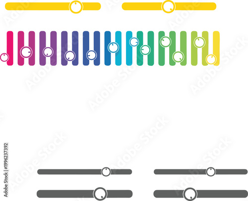 Color Slider UI Element Vector Set with Gradient Bars, Volume Controls and Adjustment Knobs for Mobile App Interface and Digital Design