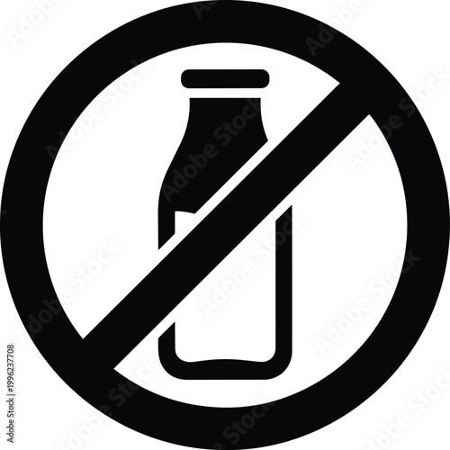 Milk free symbol illustration, dairy allergy icon, lactose intolerance warning vector, vegan product label design, food restriction graphic for packaging and health awareness