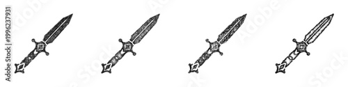 Sketch ceremonial dagger icon design set