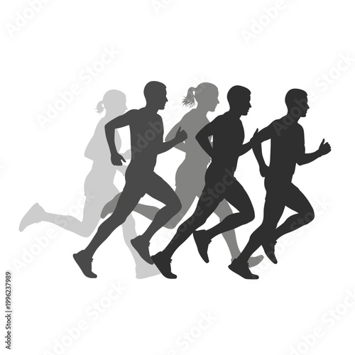 Runners Silhouette, Motion Blur, Group Running Race, Athletes Training
