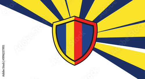 Romanian Shield Emblem with Sunburst Background