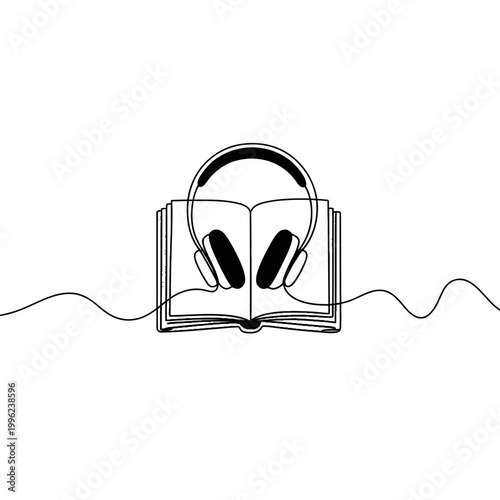 Book vector illustration with headphones on a white background for audiobooks