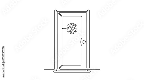 Continuous Line Drawing of Door Peephole Galaxy Universe Minimalist Vector