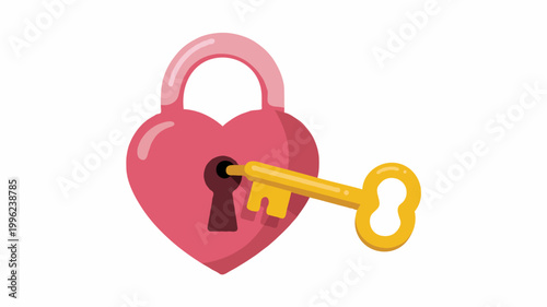 Heart Shaped Lock And Key, Romantic Love Security Vector Illustration