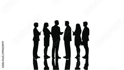 Team members silhouette gathered for a formal corporate meeting to discuss upcoming project plans and goals.
