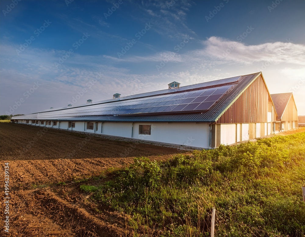 Obraz premium modern agricultural farm buildings with solar panels