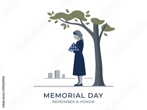 Woman stands beneath a tree holding a folded ceremonial flag to observe Memorial Day in quiet reflection.