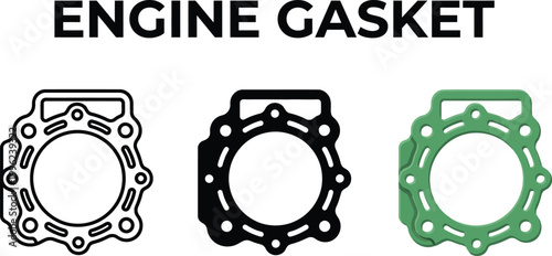 Collection of engine gasket icons representing automotive parts and mechanical seals for repair and maintenance isolated on white