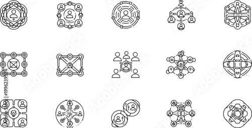 AI Education and Robot Learning Line Icon Set for Future Technology