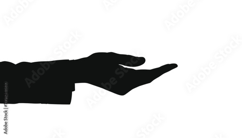 Hand reaches out in a gesture of offering or support shown through a simple black silhouette graphic.