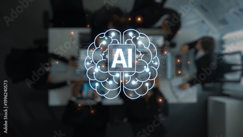 Tableau sur toile This image showcases a business meeting focusing on artificial intelligence as a concept, highlighting technology role in collaboration and innovation in the workplace