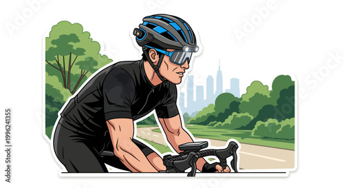 man riding bicycle in city park on sunny day