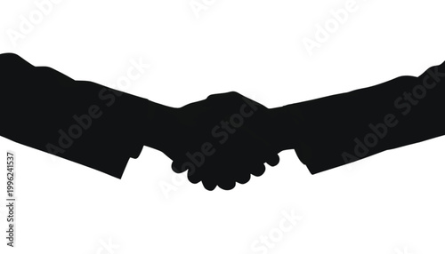 Business partners shake hands to seal a professional agreement in this high contrast silhouette art.