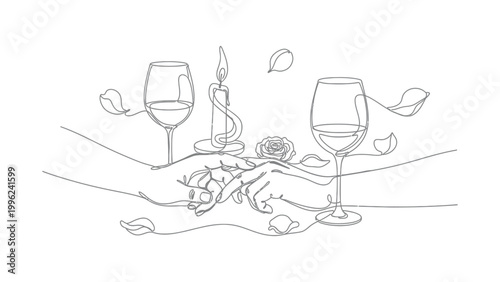 A romantic dinner setup with wine glasses.