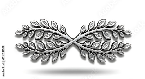 ornate black and white symmetrical illustration resembling foliage isolated on white background, illustration