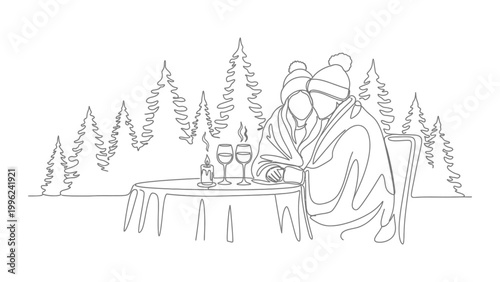 Couple enjoying a romantic winter dinner.
