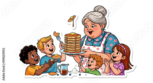 happy family enjoying pancakes breakfast together