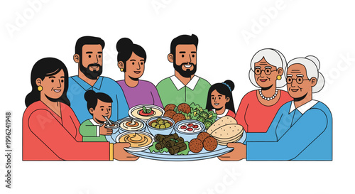Diverse family sharing a meal together at a table