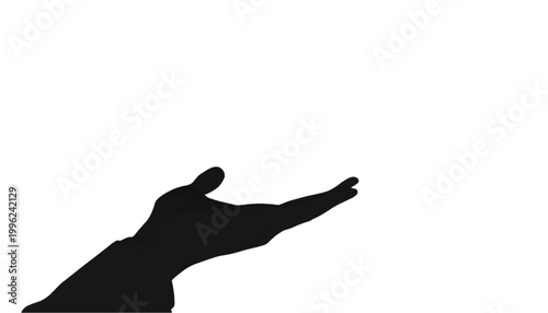 Hand reaches out towards the empty white space to indicate an offer of help or a new opportunity.