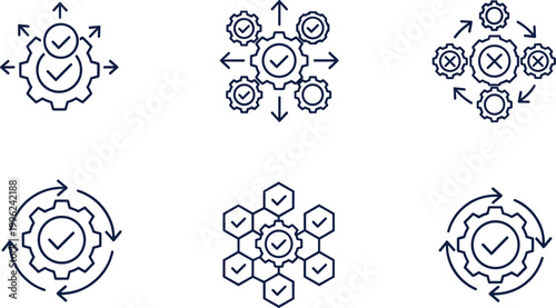 Business process optimization icon set workflow management automation system quality assurance symbols outline vector