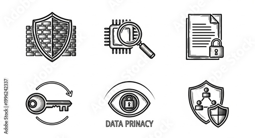 Cybersecurity and data protection icons set.