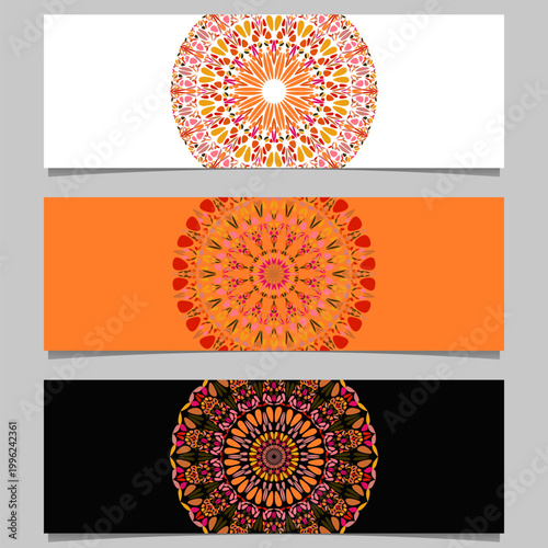 Geometrical horizontal floral mandala banner background set - colorful abstract vector design elements with geometric mandalas