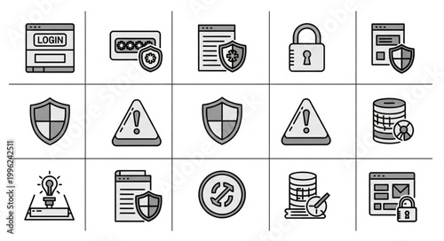 Cybersecurity icons collection for digital protection and data safety.