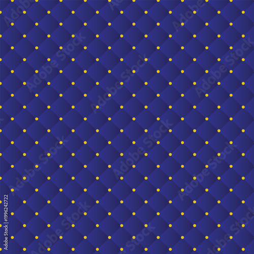 Elegant royal blue tufted fabric background with gold stud detailing
