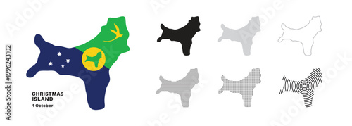 Set of isolated christmas island maps. christmas island flag overlaid with flag proportions. Maps and traveling around the world