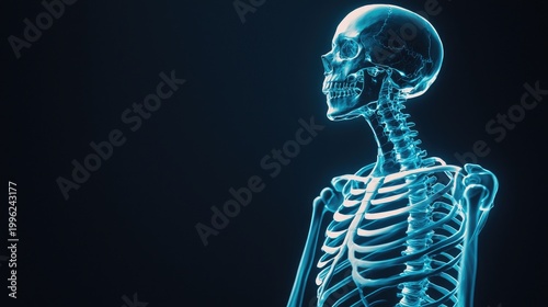 Realistic 3D Skeleton Model with Transparent Effect and Dark Background