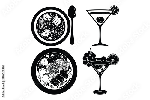 Plated meals and refreshing cocktails with garnishes cocktail restaurant