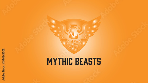 Mythic beasts logo with wings on orange background and mythical creature