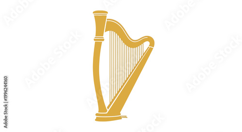 Golden harp instrument illustration with a striking silhouette