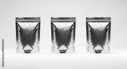 Three Silver Stand Up Pouches in a Row zipper pouch