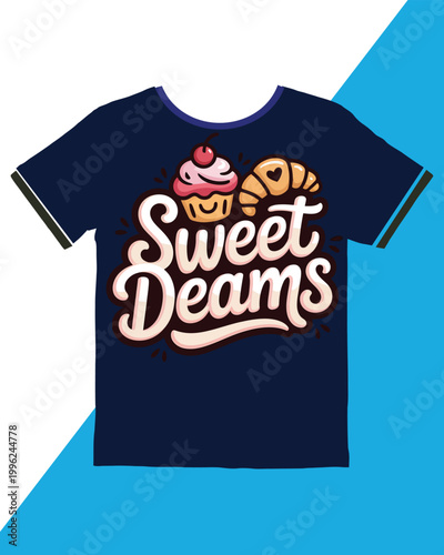 Navy blue t shirt with sweet dreams text and dessert graphics