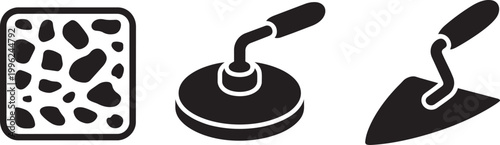 Masonry trowel sponge and trowel vector illustration for construction theme with building in outline