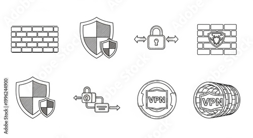 Cybersecurity Icons Representing Protection and Access.