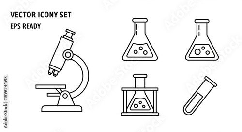 Microscope and laboratory glassware vector icon set.