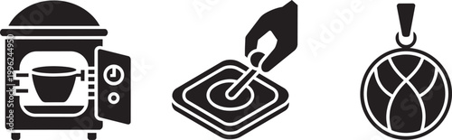 Pottery ceramic craft icons set kiln hand shaping clay decorative pendant creative studio hobby design