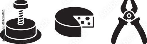 Press cheese and pliers icons set solid glyph design for web ui mobile app and graphic interface