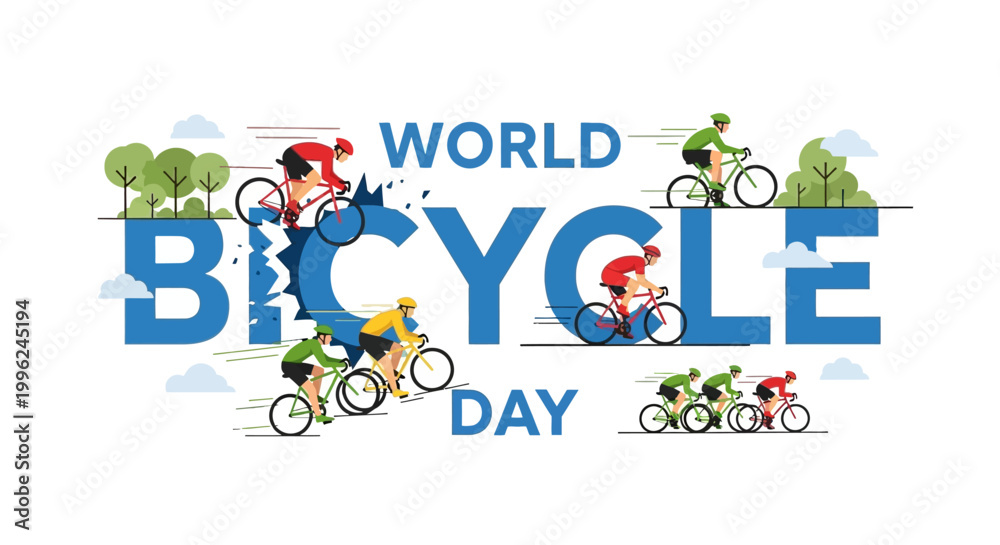 Fototapeta premium World Bicycle Day colorful illustration.