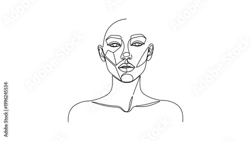 A minimalist line drawing portrait of a woman.